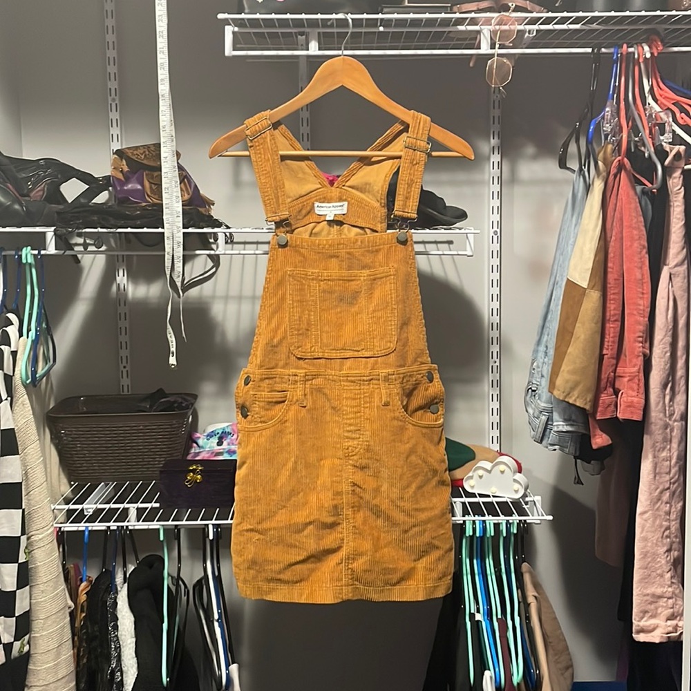 Yellow Courduroy American Apparel Overall Skirt Dress